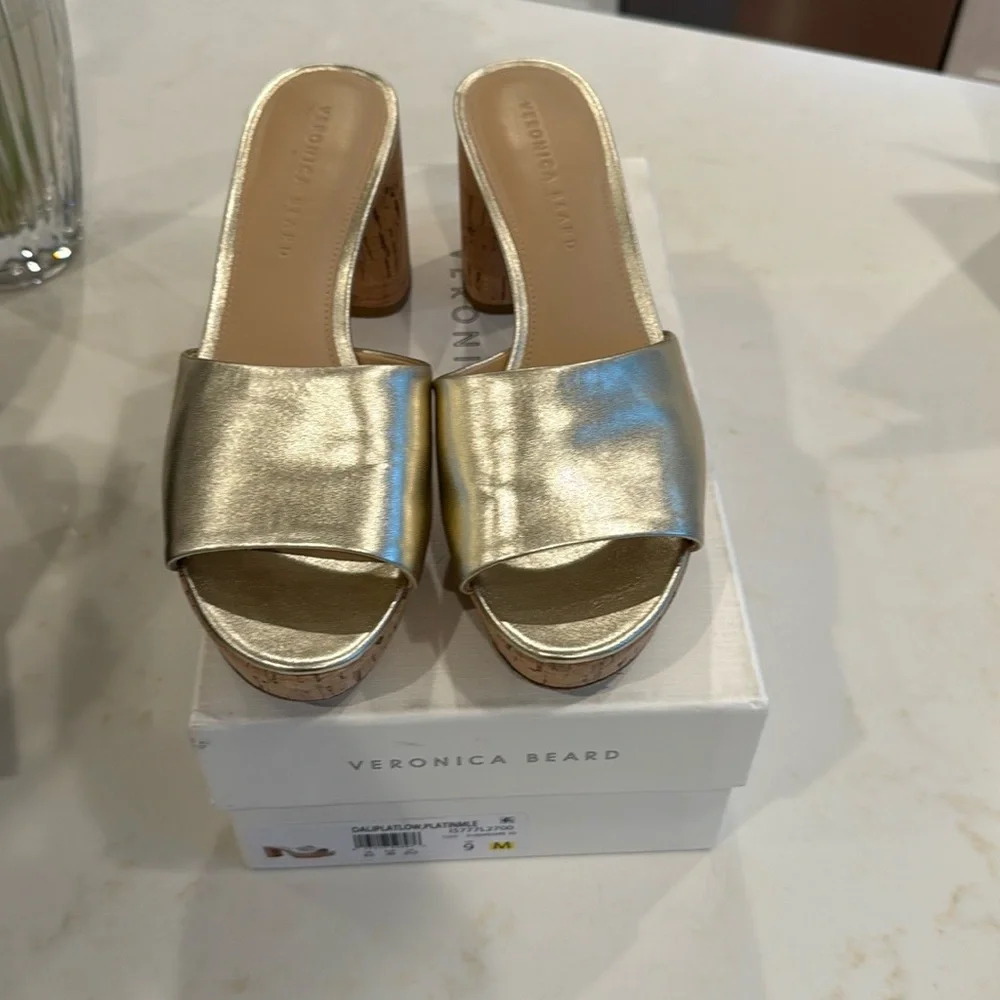 Veronica Beard Gold Mules with Chunky Heel - Picture 6 of 7